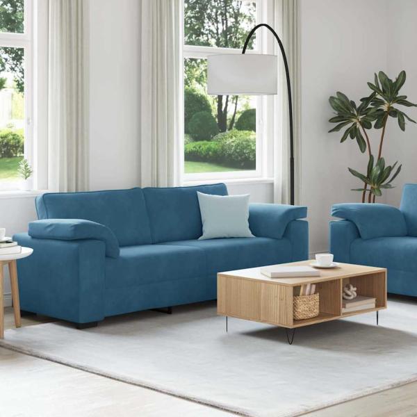 2-teiliges Sofa-Set mit Kissen, blauer Samt