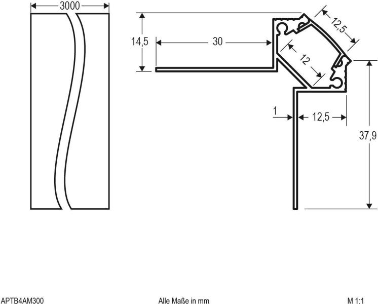 EVN APTB-Serie Alu Trockenbauprofil mit Abdeckung, 300cm (APTB4AM300)