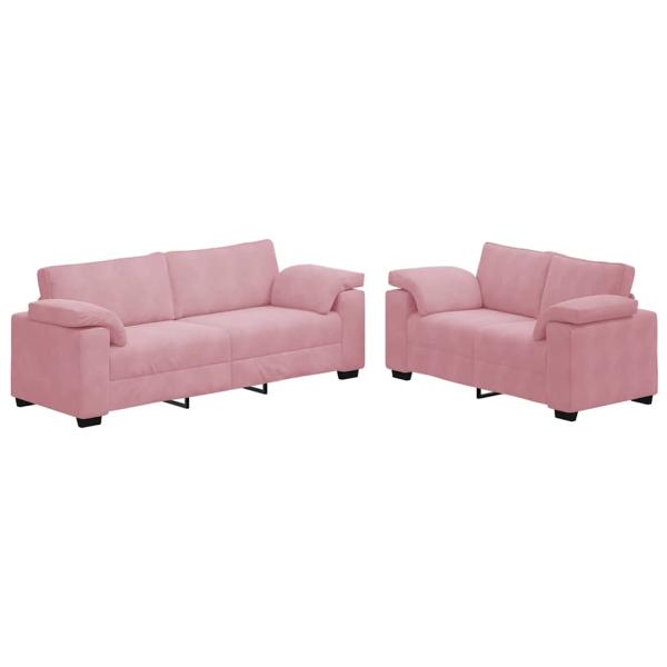 2-teiliges Sofa-Set mit Kissen, rosa Samt