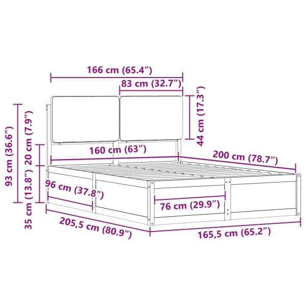 Bettgestell mit gepolstertem Kopfteil Dunkelgrau 160 x 200 cm