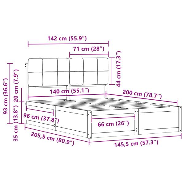 Bettgestell mit gepolstertem Kopfteil Hellgrau 140 x 200 cm
