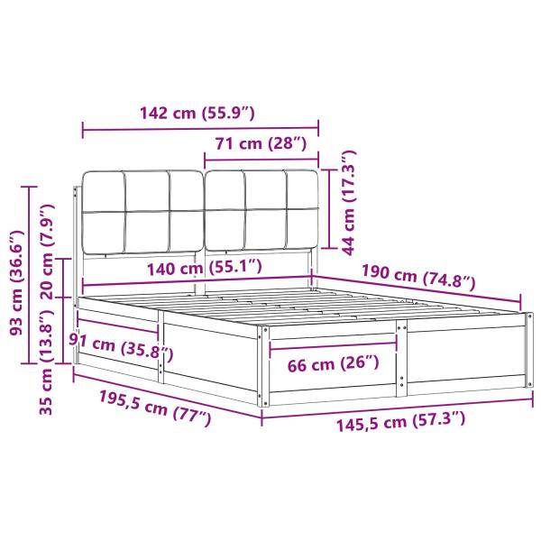 Bettgestell mit gepolstertem Kopfteil Taupe 140 x 190 cm