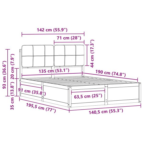 ARDEBO.de - Bettgestell mit gepolstertem Kopfteil Taupe 135 x 190 cm