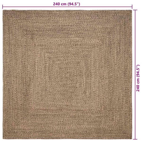 Teppich Geflecht Natur und Schwarz 240 x 240 cm Jute