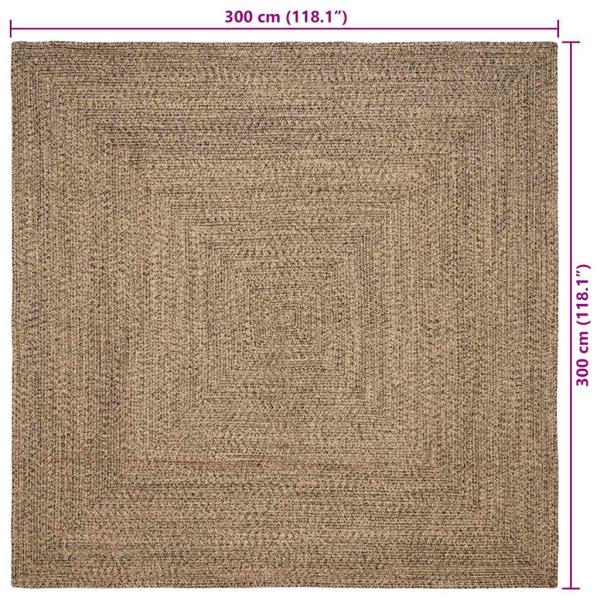 Teppich Geflecht Natur und Schwarz 300 x 300 cm Jute