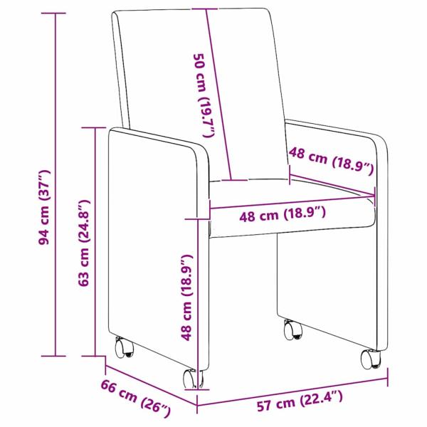Esszimmerstühle mit Rollen 2 Stk. Stoff Creme 57 x 66 x 94 cm