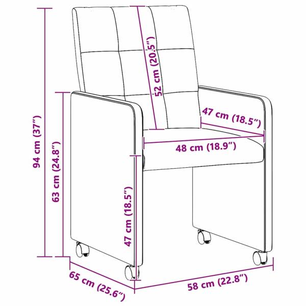 Esszimmerstühle mit Rädern 2 pcs Weinrot 58 x 65 x 94 cm Stoff