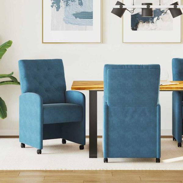 ARDEBO.de - Esszimmerstühle mit Rädern 2 pcs Blau 58 x 67 x 97 cm Samt