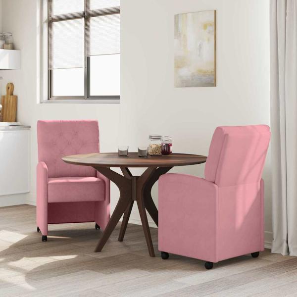 Esszimmerstühle mit Rädern 2 pcs Rosa 58 x 67 x 97 cm Samt