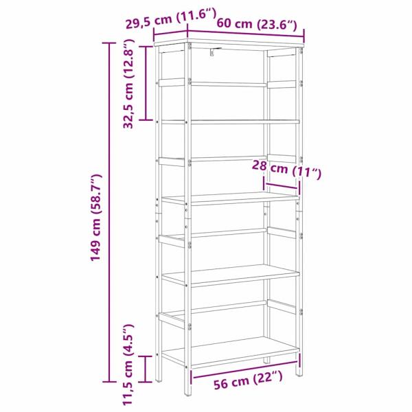 Bücherregal Graues Sonoma 60 x 29,5 x 149 cm Holzwerkstoff