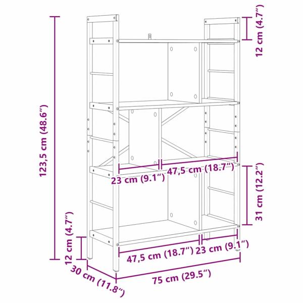 Bücherregal Artisan-Eiche 75 x 30 x 123,5 cm Holzwerkstoff