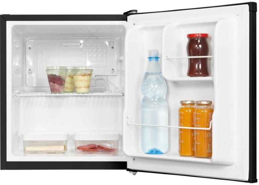 Exquisit KB05-V-040E Mini Standkühlschrank, 44 cm breit, 40L, 1 Ablage, Temperatureinstellung, Türdichtung und Türanschlag wechselbar, schwarz (PV)