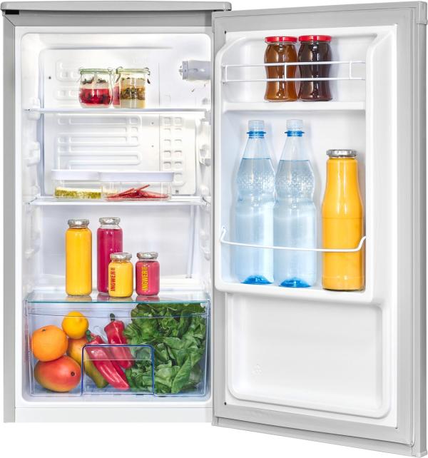 Exquisit KS85-V-091E Vollraumkühlschrank, 45 cm breit, 75 L, LED Beleuchtung, 1 Gemüseschublade, grau (PV)