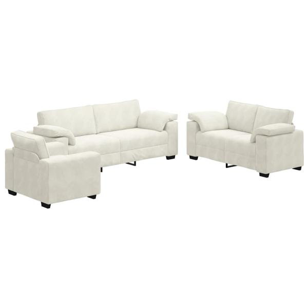 3-tlg. Sofagarnitur mit Kissen Creme Samt