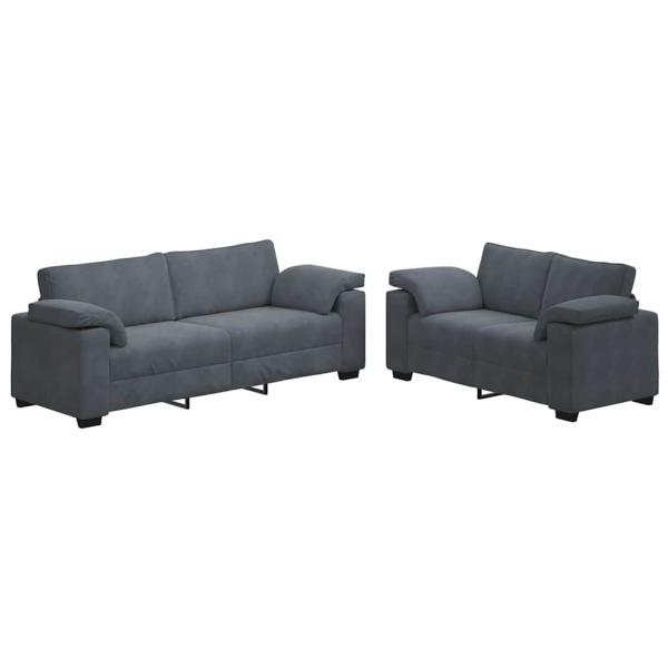 2-teiliges Sofa-Set mit Kissen, dunkelgrauer Samt