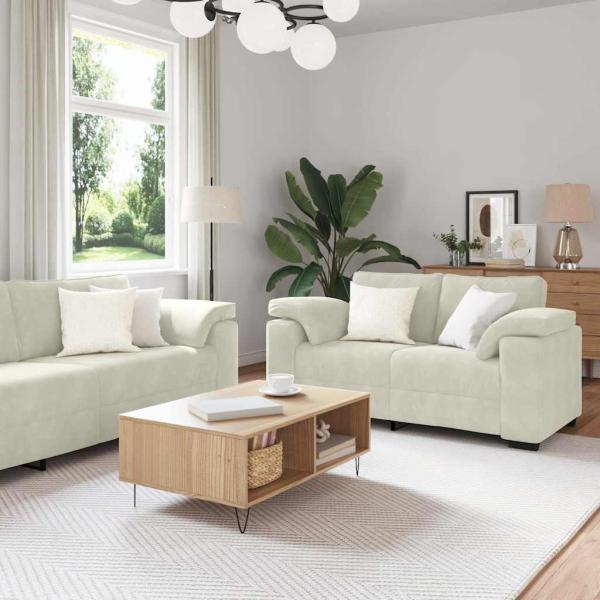 ARDEBO.de - 2-teiliges Sofa-Set mit Kissen, cremefarbener Samt