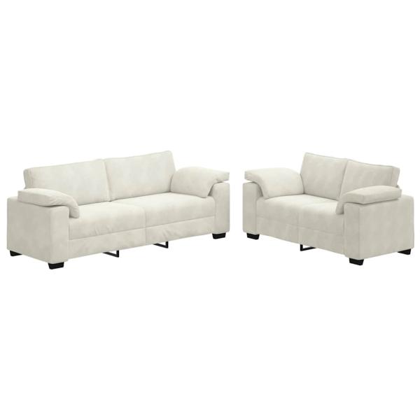 2-teiliges Sofa-Set mit Kissen, cremefarbener Samt