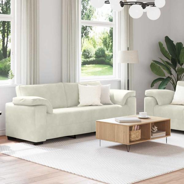 2-teiliges Sofa-Set mit Kissen, cremefarbener Samt