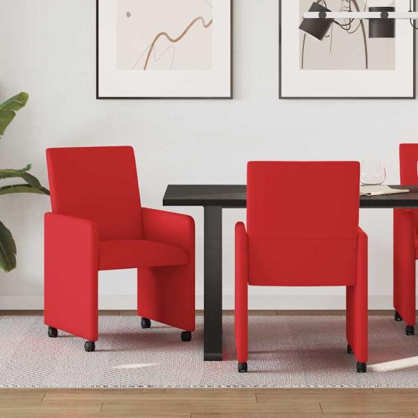 ARDEBO.de - Esszimmerstühle mit Rädern 2 pcs Rot 57 x 66 x 94 cm Kunstleder