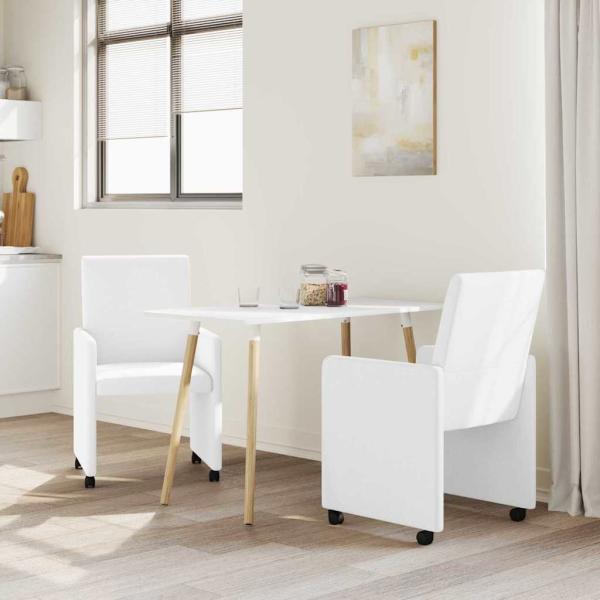 Esszimmerstühle mit Rollen 2 stk. Kunstleder Weiß