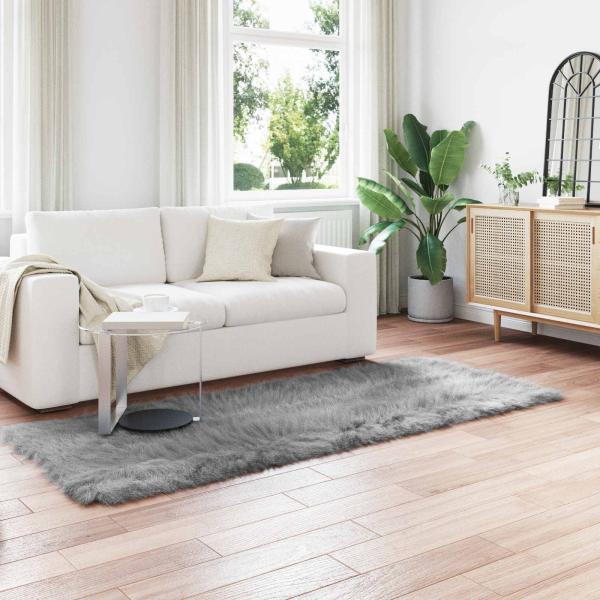 ARDEBO.de - Kunstfell Schaffellteppich Grau 80 x 250 cm Polyester