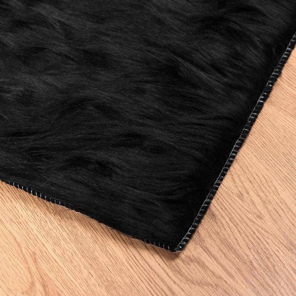 ARDEBO.de - Kunstfell Schaffellteppich Schwarz 80 x 250 cm Polyester