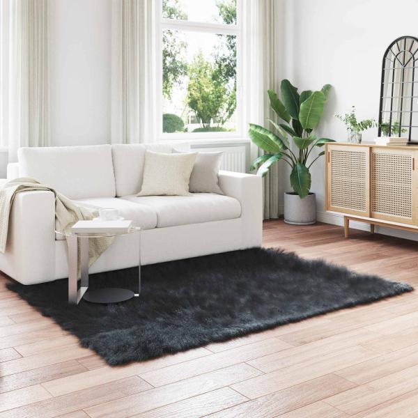 ARDEBO.de - Kunstfell Schaffellteppich Schwarz 120 x 170 cm Polyester