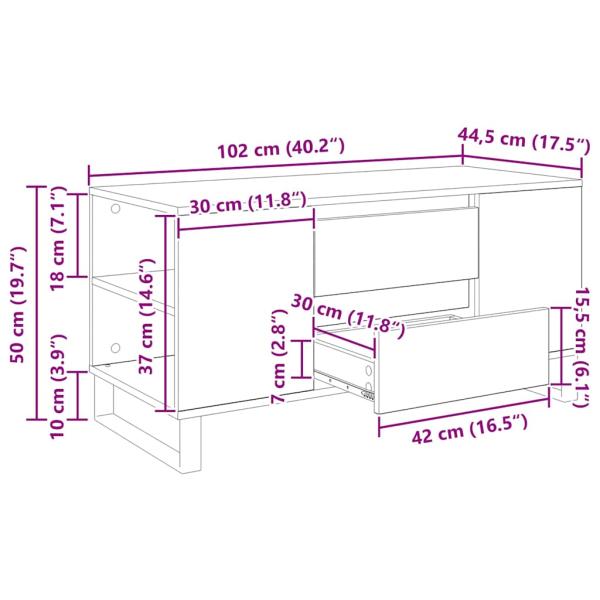 Couchtisch Schwarz Eichen-Optik 102 x 44,5 x 50 cm