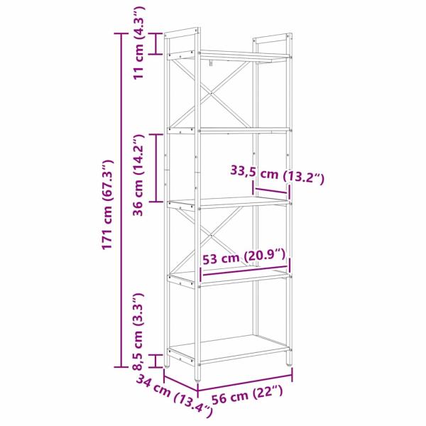 Bücherregal Graues Sonoma 56 x 34 x 171 cm Holzwerkstoff