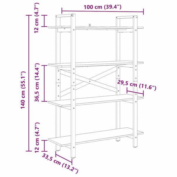 Bücherregal Schwarz Eichen-Optik 100 x 33,5 x 140 cm