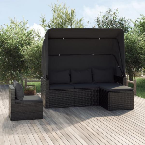 ARDEBO.de - 4-tlg. Garten-Sofagarnitur mit Kissen Schwarz Poly Rattan