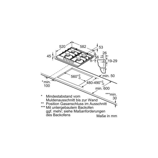 Neff T26DS49N0 N 70 Autarkes Gas-Kochfeld, 58,2 cm breit, Flame Select, Schaltknebel, Edelstahl