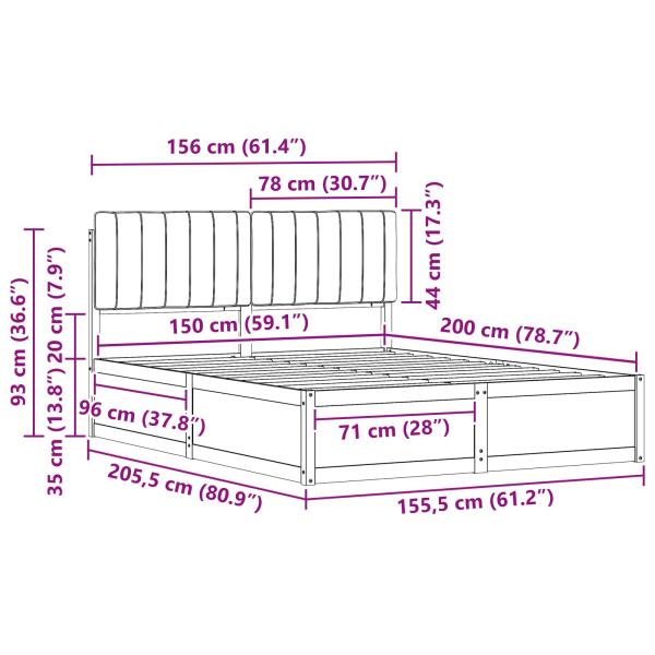 Bettgestell mit gepolstertem Kopfteil Schwarz 150 x 200 cm