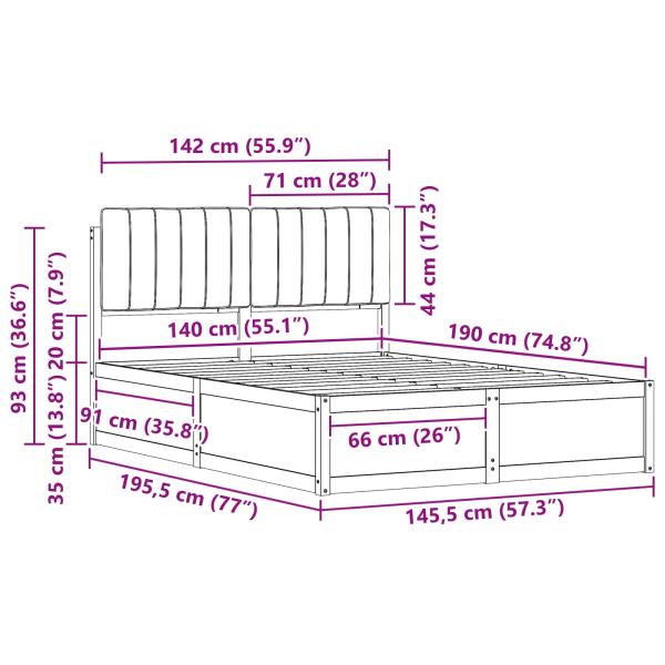 Bettgestell mit gepolstertem Kopfteil Taupe 140 x 190 cm
