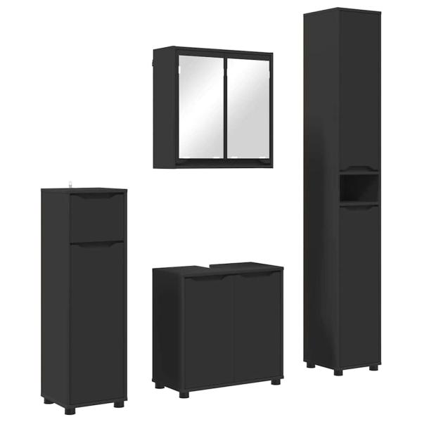 Badezimmermöbel-Set mit Schubladen 4 pcs Schwarz Holzwerkstoff