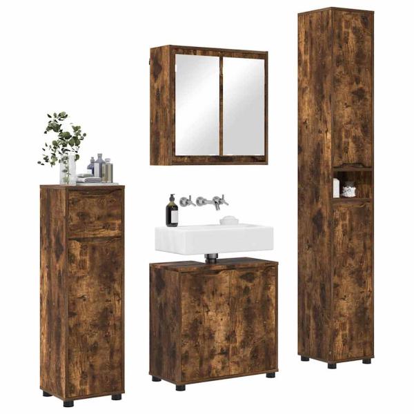 Badezimmermöbel-Set 4 pcs Geräucherte Eiche Holzwerkstoff