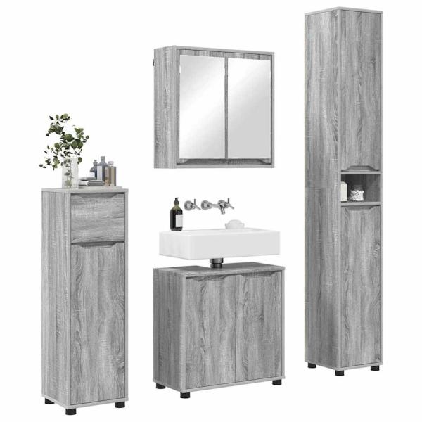 Badezimmermöbel-Set mit Regal 4 pcs Graues Sonoma Holzwerkstoff