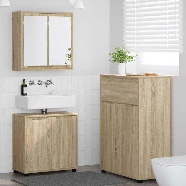 ARDEBO.de - Badezimmermöbel-Set mit Regal 3 pcs Sonoma-Eiche Holzwerkstoff