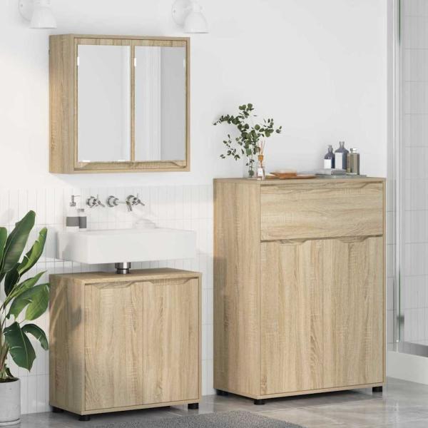 Badezimmermöbel-Set mit Regal 3 pcs Sonoma-Eiche Holzwerkstoff