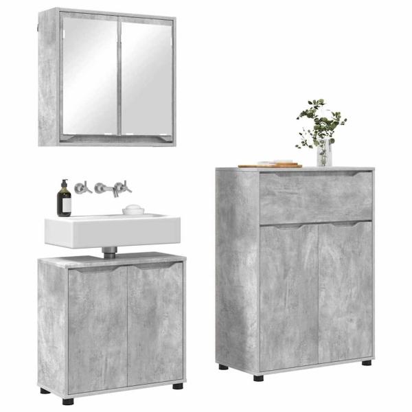Badezimmermöbel-Set mit Regal 3 pcs Beton Grau Holzwerkstoff