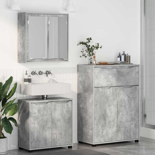 Badezimmermöbel-Set mit Regal 3 pcs Beton Grau Holzwerkstoff