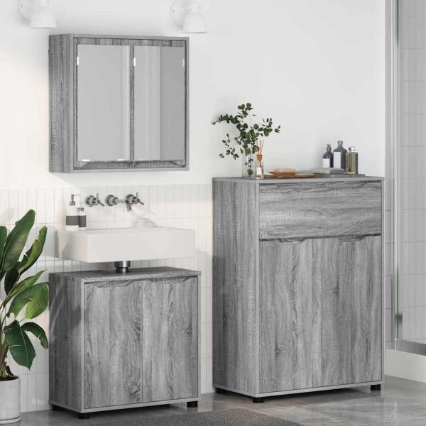 Badezimmermöbel-Set mit Regal 3 pcs Graues Sonoma Holzwerkstoff