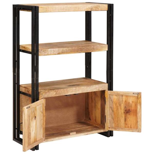 Bücherregal mit Türen Braun Massiv Grobes Mangoholz und Metall