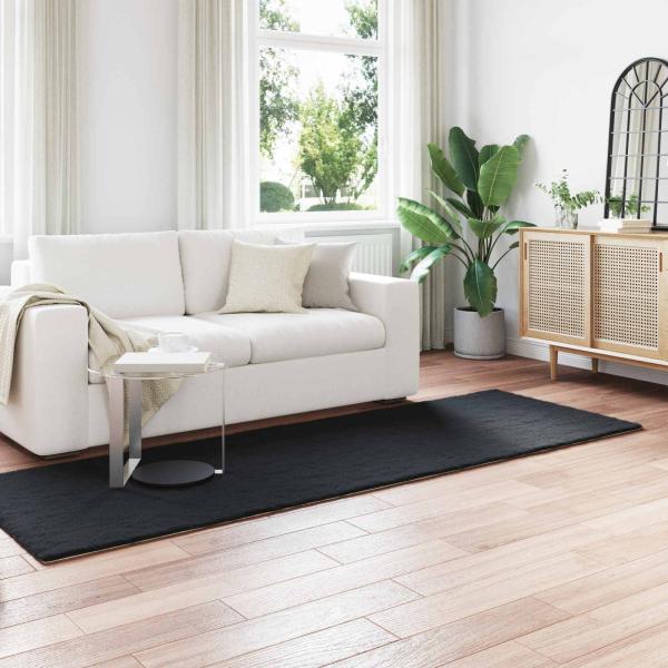 ARDEBO.de - Kunstfell Hasen Teppich Schwarz 80 x 250 cm Polyester