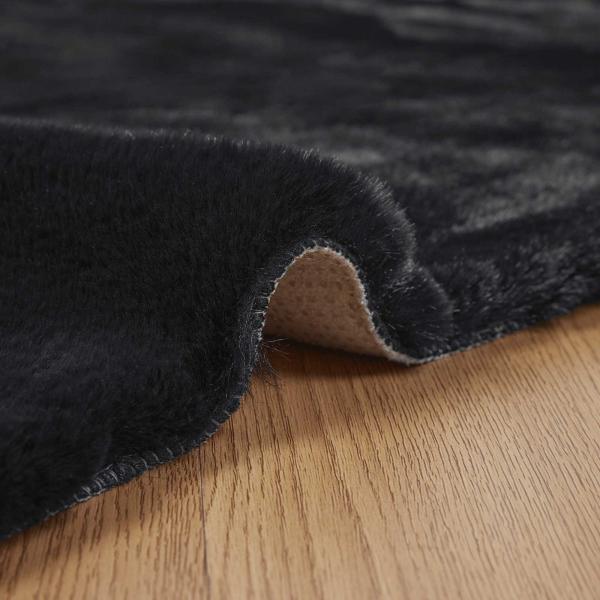 Kunstfell Hasen Teppich Schwarz 240 x 240 cm Polyester