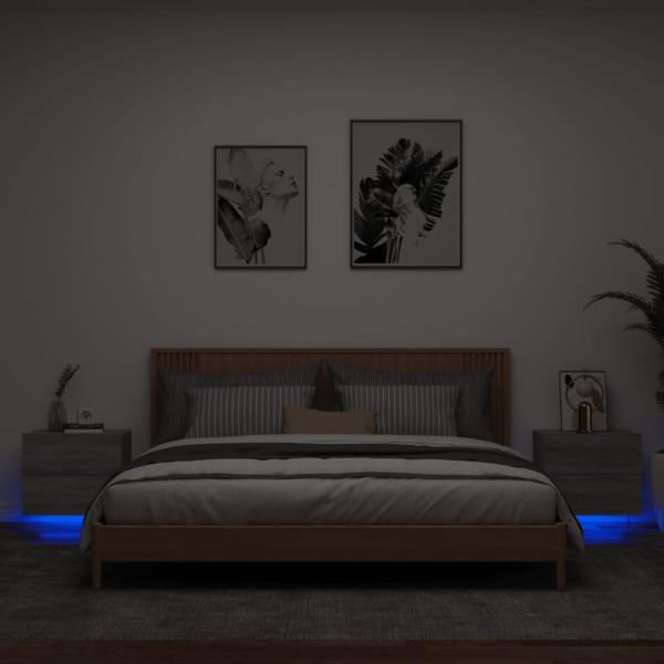 ARDEBO.de - Wand-Nachttische mit LED-Leuchten 2 Stk. Grau Sonoma