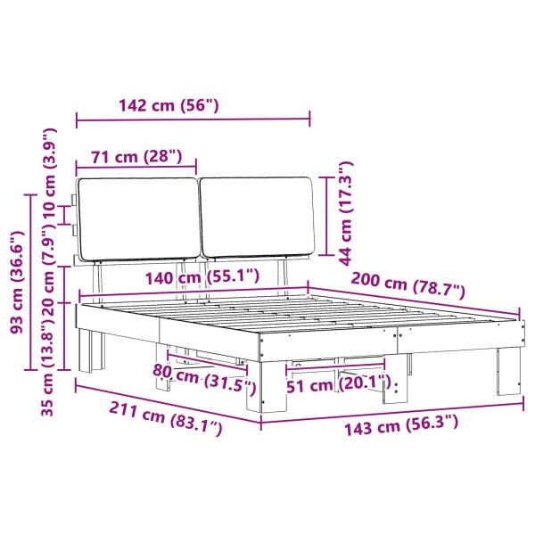 Bettgestell mit gepolstertem Kopfteil Taupe 140 x 200 cm
