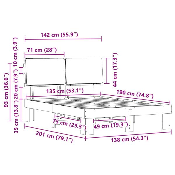 Bettgestell mit gepolstertem Kopfteil Hellgrau 135 x 190 cm