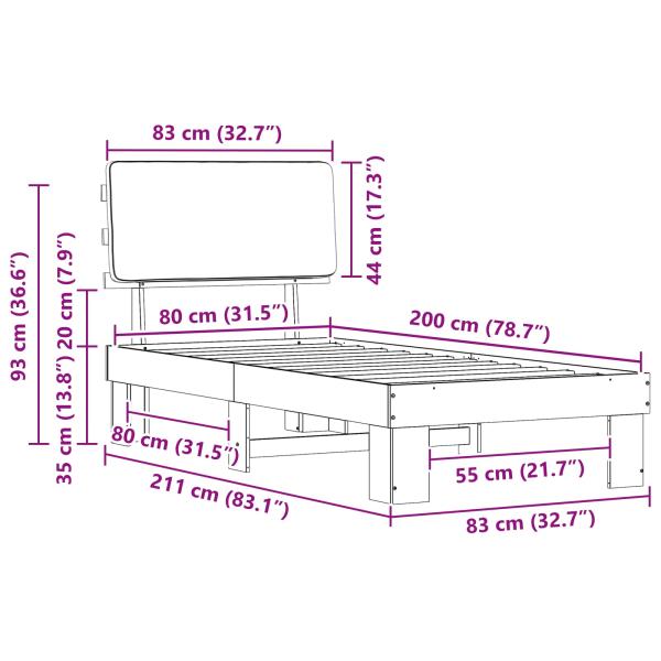 Bettgestell mit gepolstertem Kopfteil Hellgrau 80 x 200 cm