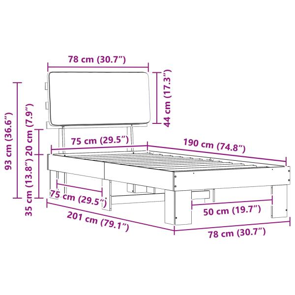 Bettgestell mit gepolstertem Kopfteil Hellgrau 75 x 190 cm